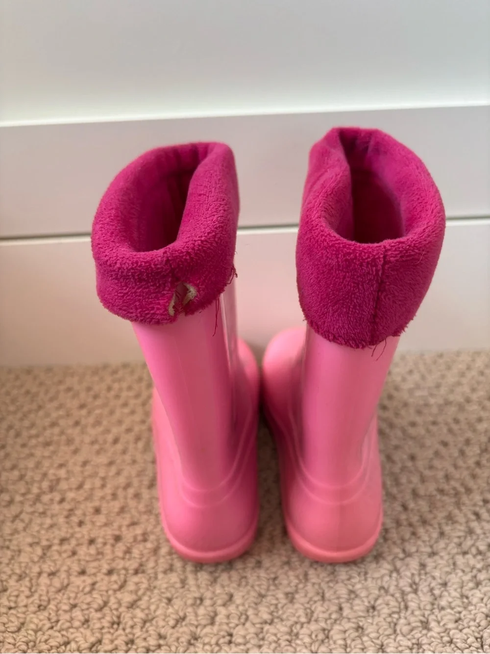 Kids Pink Waterproof Rain Boots with Fleece Cuff